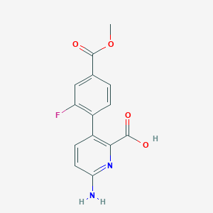 molecular formula C14H11FN2O4 B6415377 6-Amino-3-(2-fluoro-4-methoxycarbonylphenyl)picolinic acid, 95% CAS No. 1262010-43-4