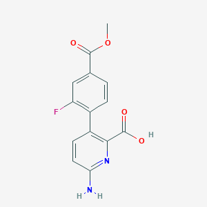 molecular formula C14H11FN2O4 B6415377 6-Amino-3-(2-fluoro-4-methoxycarbonylphenyl)picolinic acid CAS No. 1262010-43-4