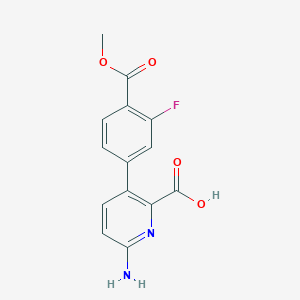 molecular formula C14H11FN2O4 B6415378 6-Amino-3-(3-fluoro-4-methoxycarbonylphenyl)picolinic acid, 95% CAS No. 1262010-95-6