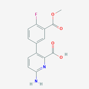molecular formula C14H11FN2O4 B6415435 6-Amino-3-(4-fluoro-3-methoxycarbonylphenyl)picolinic acid, 95% CAS No. 1261936-28-0