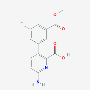molecular formula C14H11FN2O4 B6415448 6-Amino-3-(3-fluoro-5-methoxycarbonylphenyl)picolinic acid, 95% CAS No. 1261986-72-4