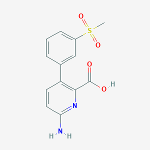 molecular formula C13H12N2O4S B6415473 6-Amino-3-(3-methylsulfonylphenyl)picolinic acid, 95% CAS No. 1261914-09-3