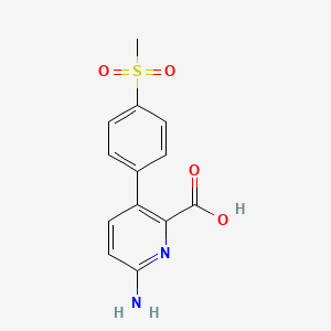 molecular formula C13H12N2O4S B6415512 6-Amino-3-(4-methylsulfonylphenyl)picolinic acid, 95% CAS No. 1258613-64-7