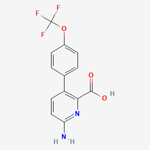 molecular formula C13H9F3N2O3 B6415571 6-Amino-3-(4-trifluoromethoxyphenyl)picolinic acid, 95% CAS No. 1261444-42-1