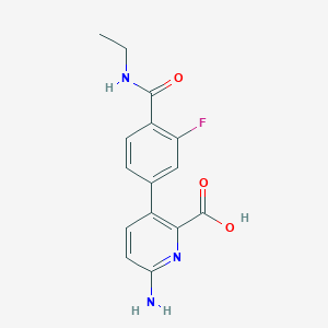 molecular formula C15H14FN3O3 B6415655 6-Amino-3-[4-(ethylcarbamoyl)-3-fluorophenyl]picolinic acid, 95% CAS No. 1261939-48-3