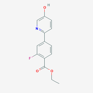 molecular formula C14H12FNO3 B6415666 2-[4-(Ethoxycarbonyl)-3-fluorophenyl]-5-hydroxypyridine, 95% CAS No. 1261936-46-2