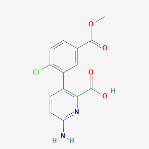 molecular formula C14H11ClN2O4 B6415681 6-Amino-3-(2-chloro-5-methoxycarbonylphenyl)picolinic acid, 95% CAS No. 1261914-52-6