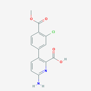 molecular formula C14H11ClN2O4 B6415690 6-Amino-3-(3-chloro-4-methoxycarbonylphenyl)picolinic acid, 95% CAS No. 1261908-71-7