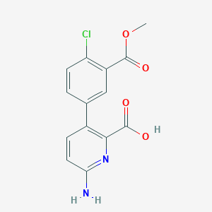 molecular formula C14H11ClN2O4 B6415703 6-Amino-3-(4-chloro-3-methoxycarbonylphenyl)picolinic acid, 95% CAS No. 1261905-83-2