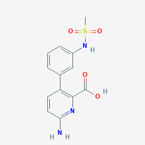 molecular formula C13H13N3O4S B6415711 6-Amino-3-(3-methylsulfonylaminophenyl)picolinic acid, 95% CAS No. 1261895-11-7
