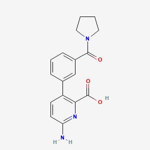 molecular formula C17H17N3O3 B6415720 6-Amino-3-(3-pyrrolidinylcarbonylphenyl)picolinic acid, 95% CAS No. 1262010-61-6