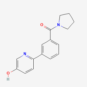 molecular formula C16H16N2O2 B6415736 5-Hydroxy-2-(3-pyrrolidinylcarbonylphenyl)pyridine, 95% CAS No. 1261963-28-3