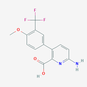 molecular formula C14H11F3N2O3 B6415765 6-Amino-3-(4-methoxy-3-trifluoromethylphenyl)picolinic acid, 95% CAS No. 1261951-25-0