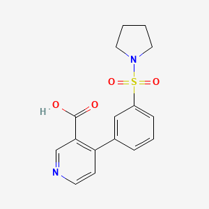 molecular formula C16H16N2O4S B6415966 4-[3-(Pyrrolidinylsulfonyl)phenyl]nicotinic acid, 95% CAS No. 1261915-10-9