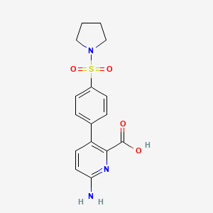 molecular formula C16H17N3O4S B6415994 6-Amino-3-[4-(pyrrolidinylsulfonyl)phenyl]picolinic acid, 95% CAS No. 1261936-92-8