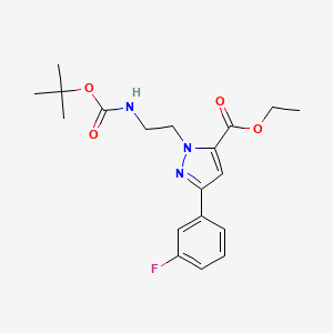 molecular formula C19H24FN3O4 B6416495 2-(2-t-Butoxycarbonylamino-ethyl)-5-(3-fluoro-phenyl)-2H-pyrazole-3-carboxylic acid ethyl ester, 95% CAS No. 1773507-40-6