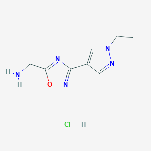 molecular formula C8H12ClN5O B6416709 [3-(1-ethyl-1H-pyrazol-4-yl)-1,2,4-oxadiazol-5-yl]methanamine hydrochloride CAS No. 2034154-16-8