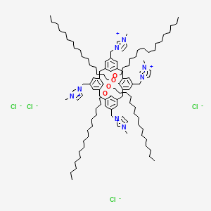 1-methyl-3-{[25,26,27,28-tetrakis(hexadecyloxy)-11,17,23-tris[(1-methyl-1H-imidazol-3-ium-3-yl)methyl]pentacyclo[19.3.1.1^{3,7}.1^{9,13}.1^{15,19}]octacosa-1(25),3(28),4,6,9,11,13(27),15(26),16,18,21,23-dodecaen-5-yl]methyl}-1H-imidazol-3-ium tetrachloride