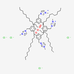 molecular formula C96H148Cl4N8O4 B6416729 1-methyl-3-{[25,26,27,28-tetrakis(dodecyloxy)-11,17,23-tris[(1-methyl-1H-imidazol-3-ium-3-yl)methyl]pentacyclo[19.3.1.1^{3,7}.1^{9,13}.1^{15,19}]octacosa-1(25),3(28),4,6,9,11,13(27),15(26),16,18,21,23-dodecaen-5-yl]methyl}-1H-imidazol-3-ium tetrachloride CAS No. 2451512-57-3