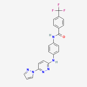 molecular formula C21H15F3N6O B6416976 N-(4-{[6-(1H-pyrazol-1-yl)pyridazin-3-yl]amino}phenyl)-4-(trifluoromethyl)benzamide CAS No. 1019105-46-4