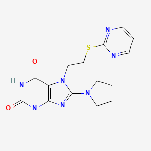 molecular formula C16H19N7O2S B6417047 3-methyl-7-[2-(pyrimidin-2-ylsulfanyl)ethyl]-8-(pyrrolidin-1-yl)-2,3,6,7-tetrahydro-1H-purine-2,6-dione CAS No. 685860-42-8