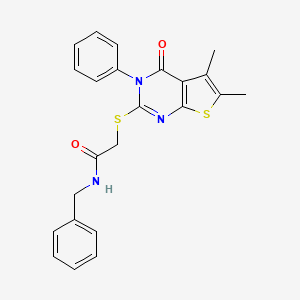 molecular formula C23H21N3O2S2 B6417080 N-benzyl-2-({5,6-dimethyl-4-oxo-3-phenyl-3H,4H-thieno[2,3-d]pyrimidin-2-yl}sulfanyl)acetamide CAS No. 332882-86-7