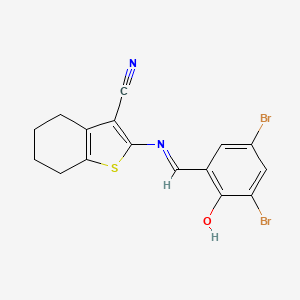 molecular formula C16H12Br2N2OS B6417090 2-[(E)-[(3,5-dibromo-2-hydroxyphenyl)methylidene]amino]-4,5,6,7-tetrahydro-1-benzothiophene-3-carbonitrile CAS No. 5307-55-1