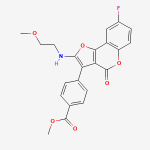 molecular formula C22H18FNO6 B6417138 methyl 4-{8-fluoro-2-[(2-methoxyethyl)amino]-4-oxo-4H-furo[3,2-c]chromen-3-yl}benzoate CAS No. 941936-69-2