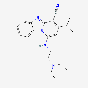 molecular formula C21H27N5 B6417149 13-{[2-(diethylamino)ethyl]amino}-11-(propan-2-yl)-1,8-diazatricyclo[7.4.0.0^{2,7}]trideca-2(7),3,5,8,10,12-hexaene-10-carbonitrile CAS No. 611197-71-8