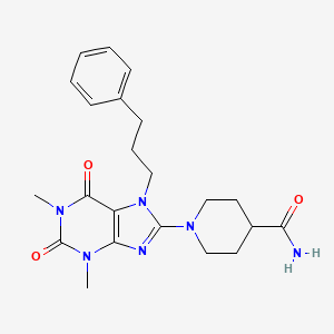 molecular formula C22H28N6O3 B6417161 1-[1,3-dimethyl-2,6-dioxo-7-(3-phenylpropyl)-2,3,6,7-tetrahydro-1H-purin-8-yl]piperidine-4-carboxamide CAS No. 442864-67-7