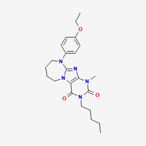 molecular formula C23H31N5O3 B6417175 10-(4-ethoxyphenyl)-1-methyl-3-pentyl-1H,2H,3H,4H,6H,7H,8H,9H,10H-[1,3]diazepino[1,2-g]purine-2,4-dione CAS No. 887197-43-5