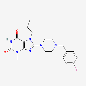 molecular formula C20H25FN6O2 B6417218 8-{4-[(4-fluorophenyl)methyl]piperazin-1-yl}-3-methyl-7-propyl-2,3,6,7-tetrahydro-1H-purine-2,6-dione CAS No. 887030-03-7