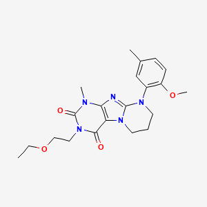 molecular formula C21H27N5O4 B6417220 3-(2-ethoxyethyl)-9-(2-methoxy-5-methylphenyl)-1-methyl-1H,2H,3H,4H,6H,7H,8H,9H-pyrimido[1,2-g]purine-2,4-dione CAS No. 887695-81-0