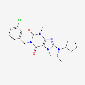 molecular formula C21H22ClN5O2 B6417245 3-[(3-chlorophenyl)methyl]-8-cyclopentyl-1,7-dimethyl-1H,2H,3H,4H,8H-imidazo[1,2-g]purine-2,4-dione CAS No. 887672-06-2