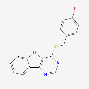 molecular formula C17H11FN2OS B6417269 6-{[(4-fluorophenyl)methyl]sulfanyl}-8-oxa-3,5-diazatricyclo[7.4.0.0^{2,7}]trideca-1(9),2(7),3,5,10,12-hexaene CAS No. 845627-43-2
