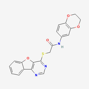 N-(2,3-dihydro-1,4-benzodioxin-6-yl)-2-{8-oxa-3,5-diazatricyclo[7.4.0.0^{2,7}]trideca-1(9),2(7),3,5,10,12-hexaen-6-ylsulfanyl}acetamide