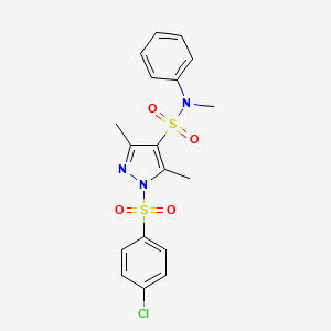 molecular formula C18H18ClN3O4S2 B6417428 1-(4-chlorobenzenesulfonyl)-N,3,5-trimethyl-N-phenyl-1H-pyrazole-4-sulfonamide CAS No. 956250-99-0