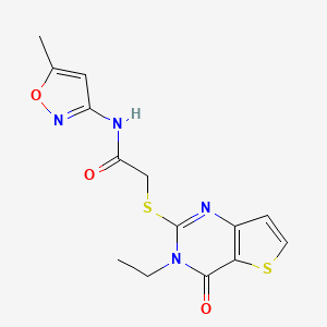 molecular formula C14H14N4O3S2 B6417484 2-({3-ethyl-4-oxo-3H,4H-thieno[3,2-d]pyrimidin-2-yl}sulfanyl)-N-(5-methyl-1,2-oxazol-3-yl)acetamide CAS No. 1090338-44-5