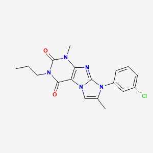 molecular formula C18H18ClN5O2 B6417624 8-(3-chlorophenyl)-1,7-dimethyl-3-propyl-1H,2H,3H,4H,8H-imidazo[1,2-g]purine-2,4-dione CAS No. 887467-17-6