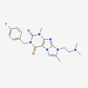 molecular formula C20H23FN6O2 B6417629 8-[2-(dimethylamino)ethyl]-3-[(4-fluorophenyl)methyl]-1,7-dimethyl-1H,2H,3H,4H,8H-imidazo[1,2-g]purine-2,4-dione CAS No. 919008-75-6
