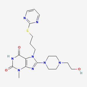 molecular formula C19H26N8O3S B6417650 8-[4-(2-hydroxyethyl)piperazin-1-yl]-3-methyl-7-[3-(pyrimidin-2-ylsulfanyl)propyl]-2,3,6,7-tetrahydro-1H-purine-2,6-dione CAS No. 872627-66-2