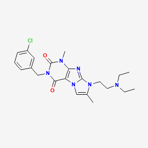 molecular formula C22H27ClN6O2 B6417659 3-[(3-chlorophenyl)methyl]-8-[2-(diethylamino)ethyl]-1,7-dimethyl-1H,2H,3H,4H,8H-imidazo[1,2-g]purine-2,4-dione CAS No. 919008-83-6