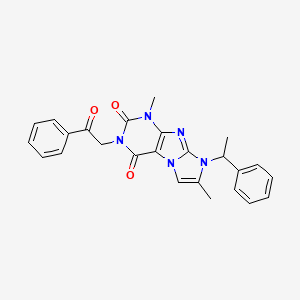 molecular formula C25H23N5O3 B6417688 1,7-dimethyl-3-(2-oxo-2-phenylethyl)-8-(1-phenylethyl)-1H,2H,3H,4H,8H-imidazo[1,2-g]purine-2,4-dione CAS No. 919009-27-1