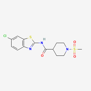 molecular formula C14H16ClN3O3S2 B6417775 N-(6-chloro-1,3-benzothiazol-2-yl)-1-methanesulfonylpiperidine-4-carboxamide CAS No. 1021214-85-6