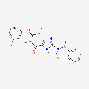 molecular formula C24H22FN5O2 B6417887 3-[(2-fluorophenyl)methyl]-1,7-dimethyl-8-(1-phenylethyl)-1H,2H,3H,4H,8H-imidazo[1,2-g]purine-2,4-dione CAS No. 919009-21-5