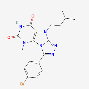 molecular formula C18H19BrN6O2 B6417951 3-(4-bromophenyl)-5-methyl-9-(3-methylbutyl)-5H,6H,7H,8H,9H-[1,2,4]triazolo[3,4-h]purine-6,8-dione CAS No. 921531-50-2