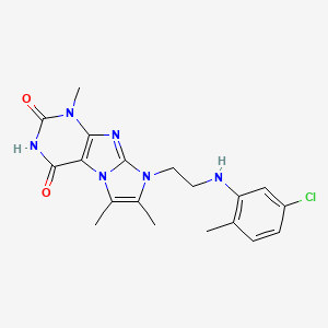 molecular formula C19H21ClN6O2 B6417970 8-{2-[(5-chloro-2-methylphenyl)amino]ethyl}-1,6,7-trimethyl-1H,2H,3H,4H,8H-imidazo[1,2-g]purine-2,4-dione CAS No. 923684-26-8