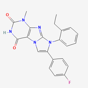 molecular formula C22H18FN5O2 B6417988 8-(2-ethylphenyl)-7-(4-fluorophenyl)-1-methyl-1H,2H,3H,4H,8H-imidazo[1,2-g]purine-2,4-dione CAS No. 923368-46-1