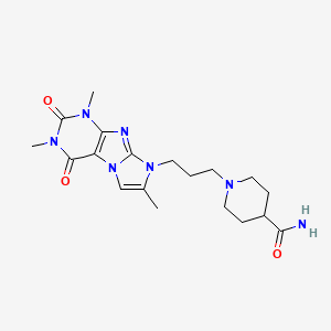 molecular formula C19H27N7O3 B6418003 1-(3-{1,3,7-trimethyl-2,4-dioxo-1H,2H,3H,4H,8H-imidazo[1,2-g]purin-8-yl}propyl)piperidine-4-carboxamide CAS No. 923109-72-2