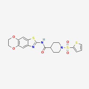 N-{10,13-dioxa-4-thia-6-azatricyclo[7.4.0.0^{3,7}]trideca-1,3(7),5,8-tetraen-5-yl}-1-(thiophene-2-sulfonyl)piperidine-4-carboxamide